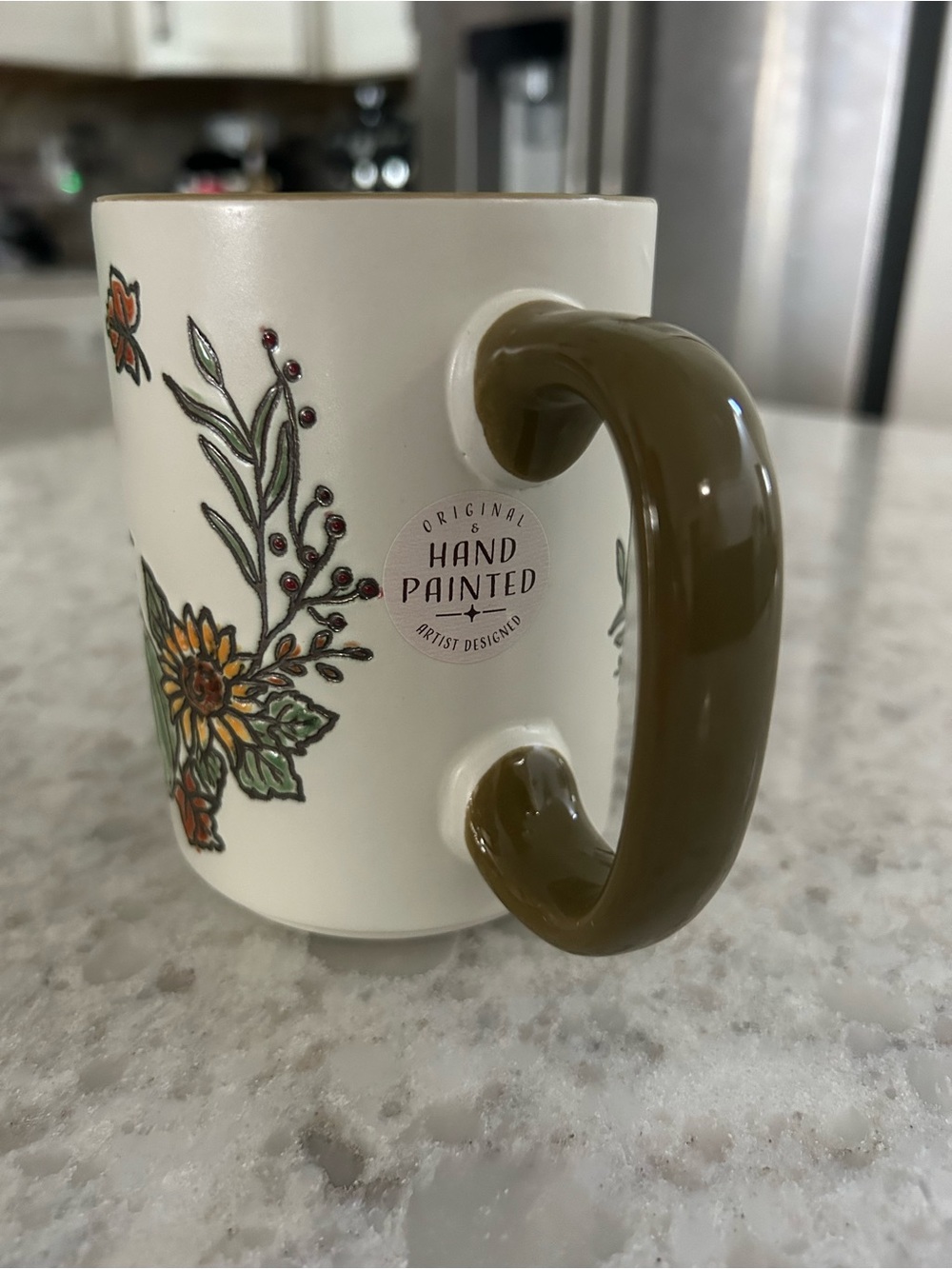 “New” Eli + Ana Ceramic Fall Mug with Olive Handle and Pumpkin Floral Design - Picture 2 of 8